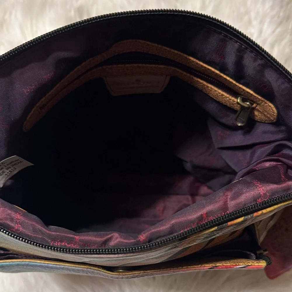 Anuschka Multicolor Leather Crossbody Bag with Floral & Butterfly Art - Picture 4 of 9